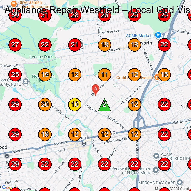 Appliance Repair Westfield GeoGrid visibility map for Appliance Repair Service in None